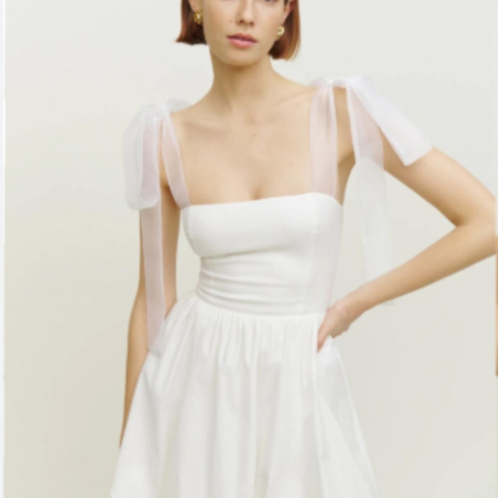 Reformation White Dress with Ribbon Straps